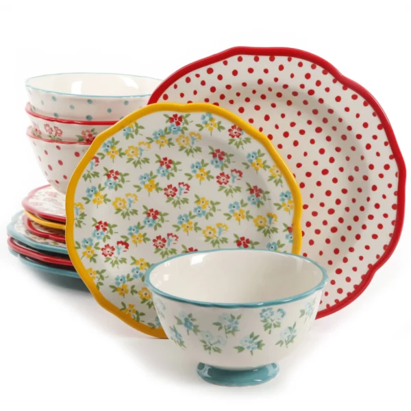 RAFFLE: The Pioneer Woman Timeless Floral & Retro Dot 12-Piece Dinnerware Set